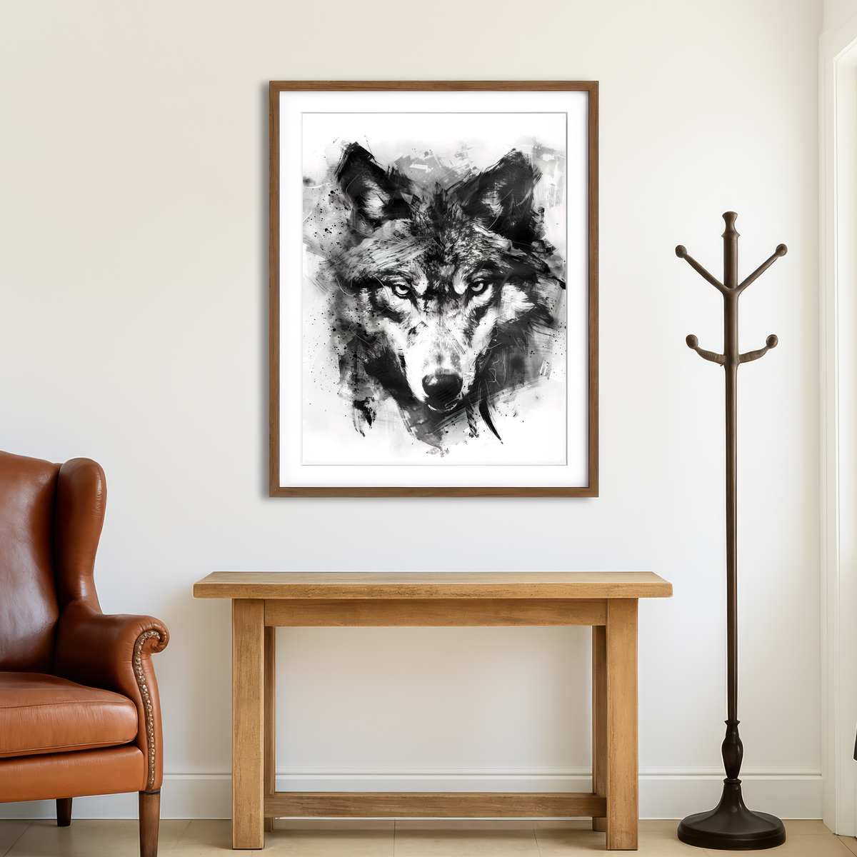 AUTO-MOCKUP ROOM | Black & White Wolf Wall Art