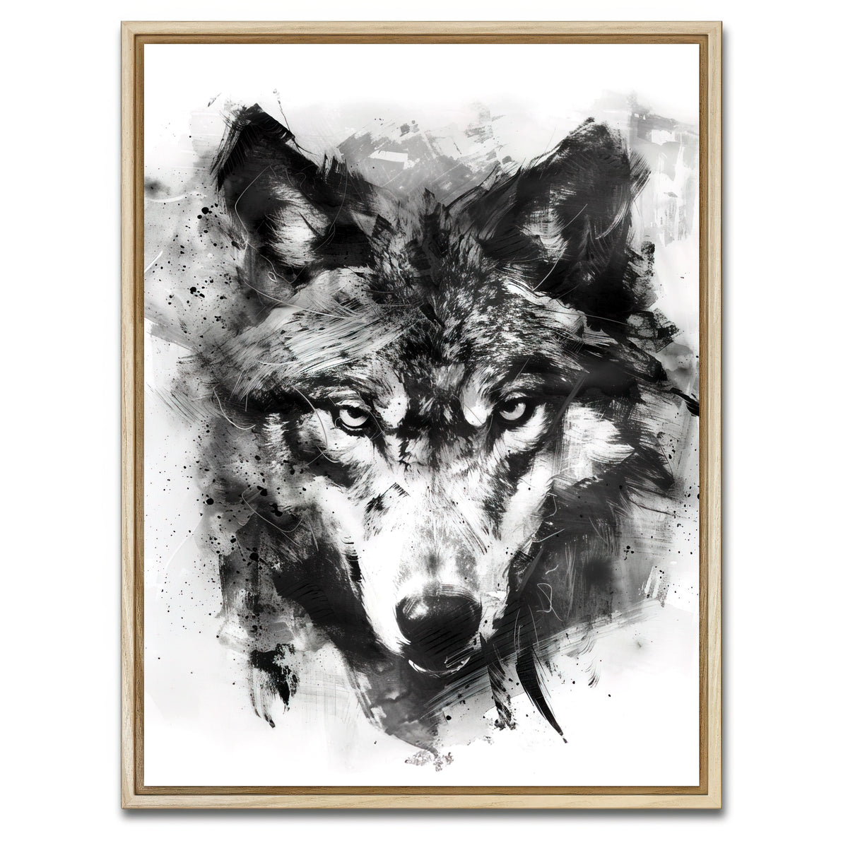 AUTO-MOCKUP WHITE | Black & White Wolf | 1 Piece | Natural Framed Canvas | group=3x4