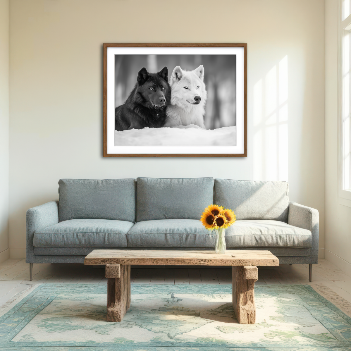 AUTO-MOCKUP ROOM | Black & White Wolves Wall Art