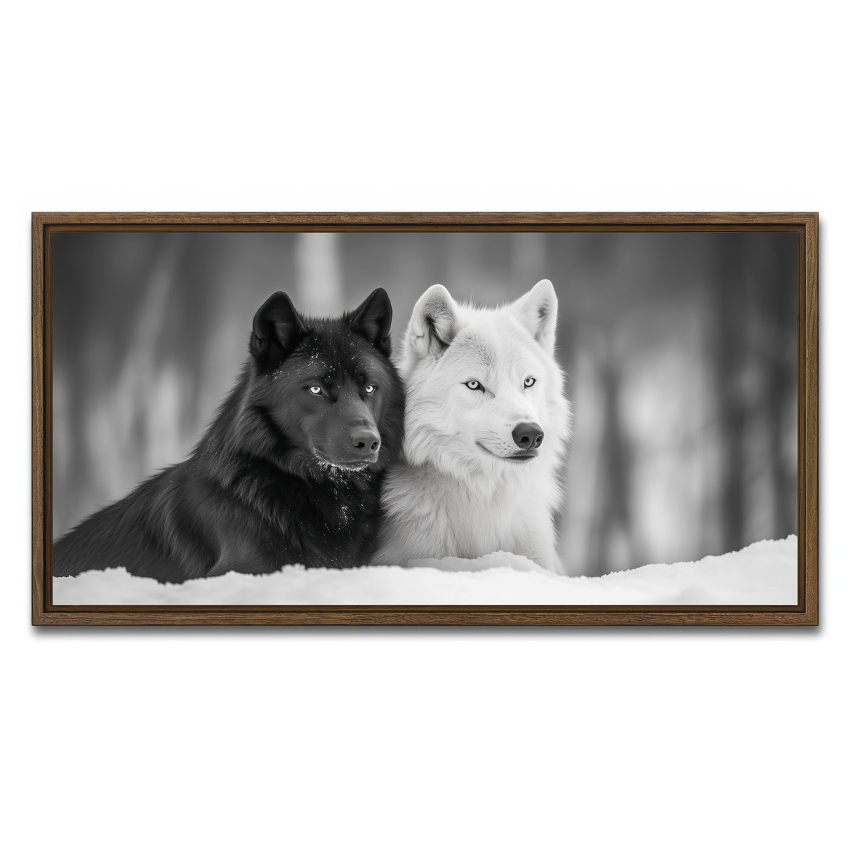 AUTO-MOCKUP WHITE | Black & White Wolves | 1 Piece | Walnut Framed Canvas | group=2x1
