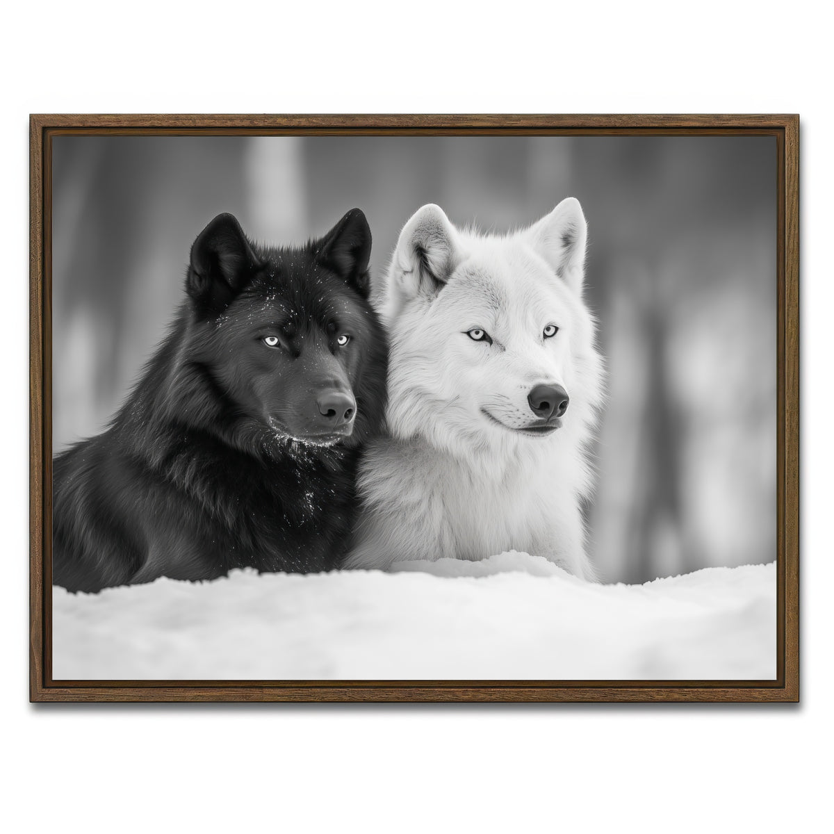 AUTO-MOCKUP WHITE | Black & White Wolves | 1 Piece | Walnut Framed Canvas | group=4x3