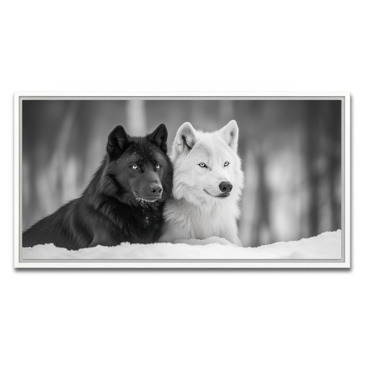 AUTO-MOCKUP WHITE | Black & White Wolves | 1 Piece | White Framed Canvas | group=2x1
