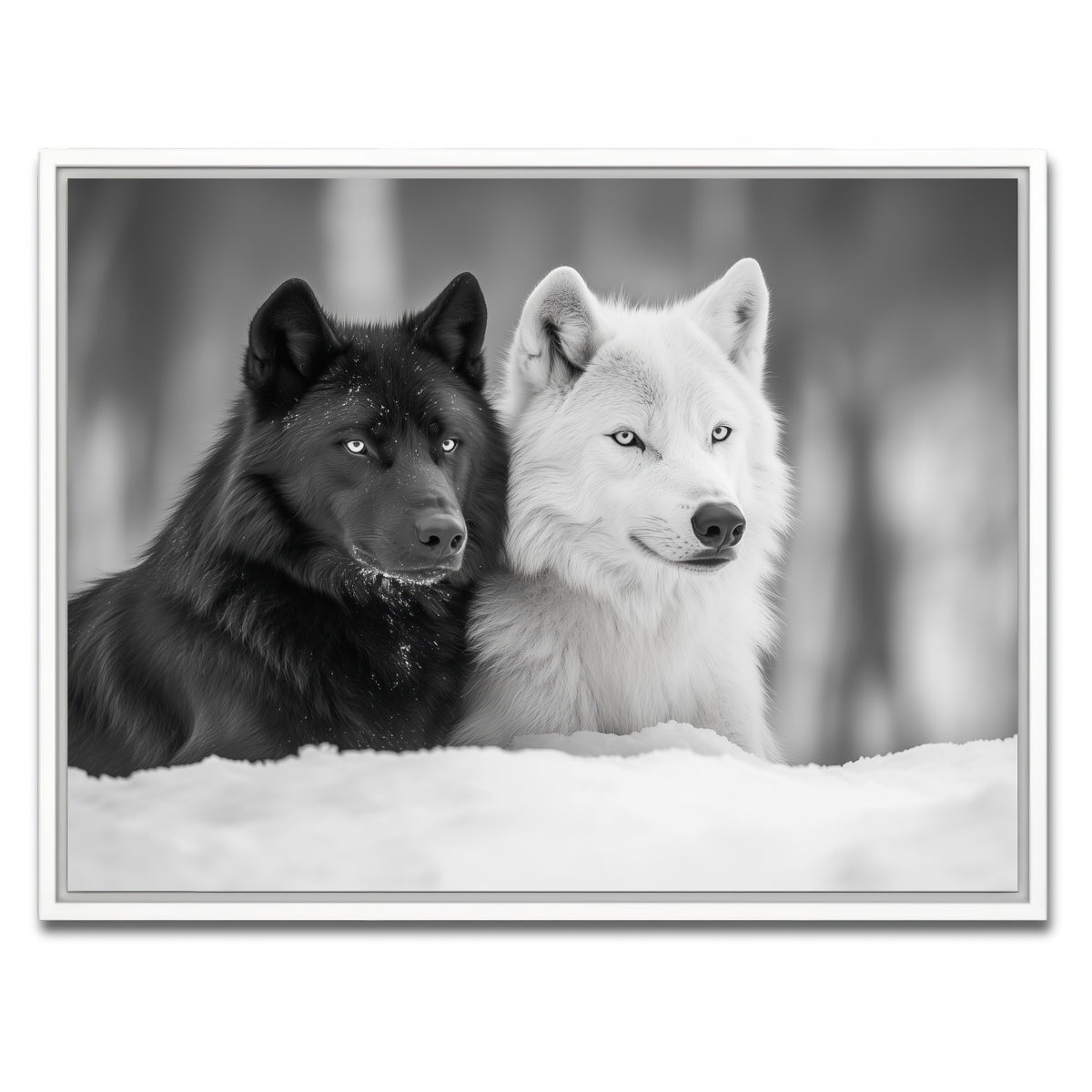 AUTO-MOCKUP WHITE | Black & White Wolves | 1 Piece | White Framed Canvas | group=4x3