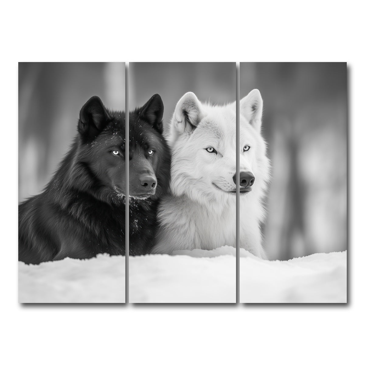 AUTO-MOCKUP WHITE | Black & White Wolves | 3 Piece | Gallery Wrap Canvas | group=8x18