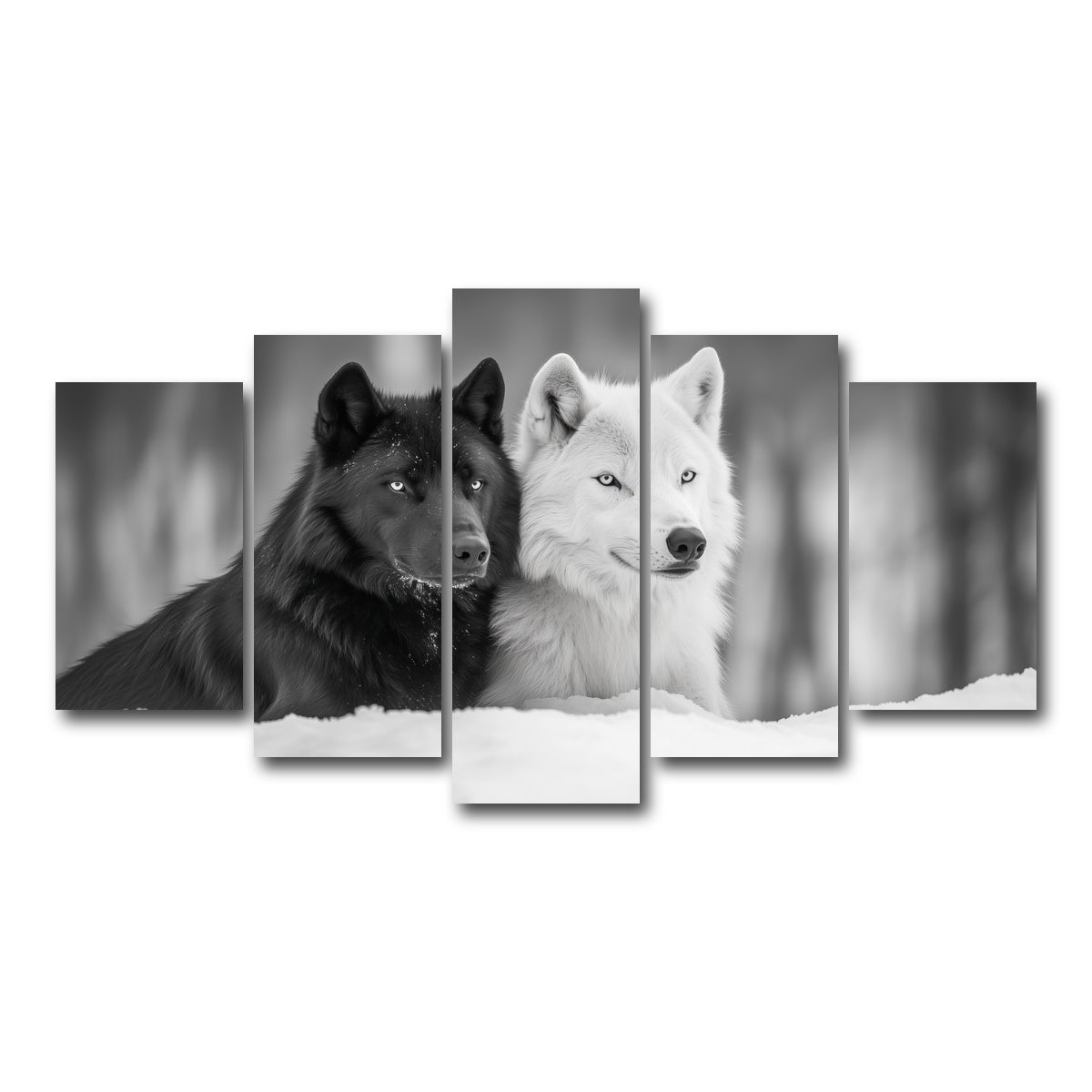 AUTO-MOCKUP WHITE | Black & White Wolves | 5 Piece | Gallery Wrap Canvas | group=5_normal