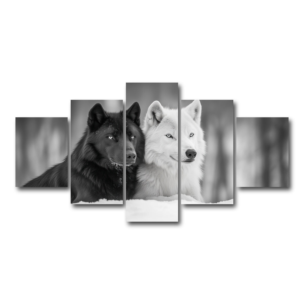 AUTO-MOCKUP WHITE | Black & White Wolves | 5 Piece | Gallery Wrap Canvas | group=5_short