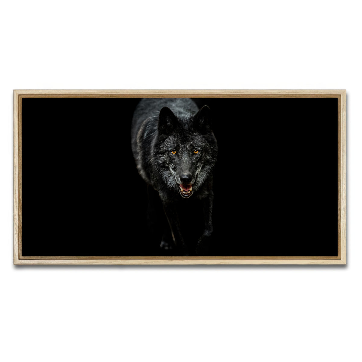 AUTO-MOCKUP WHITE | Black Wolf Black Background | 1 Piece | Natural Framed Canvas | group=2x1