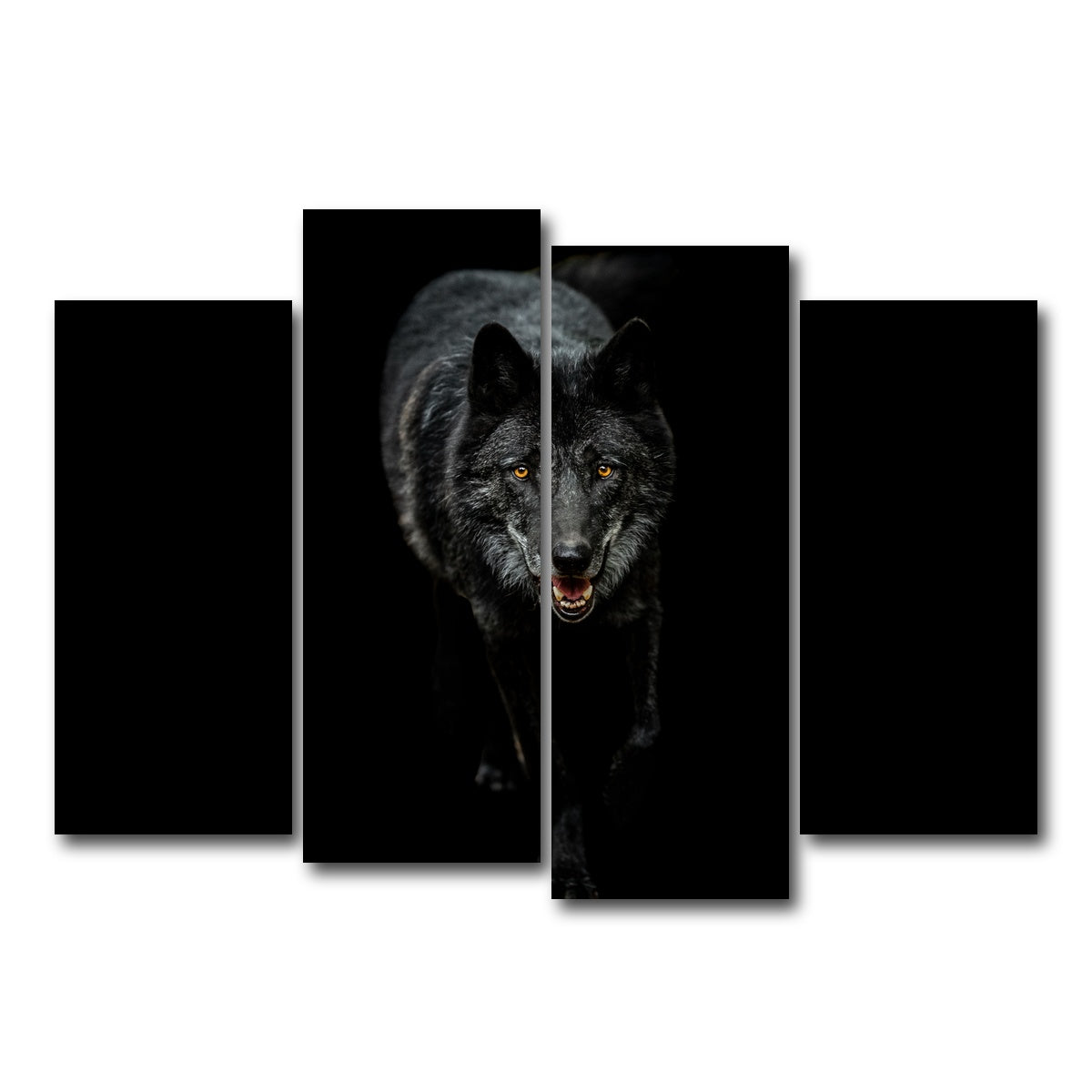 AUTO-MOCKUP WHITE | Black Wolf Black Background | 4 Piece | Gallery Wrap Canvas | group=4_normal