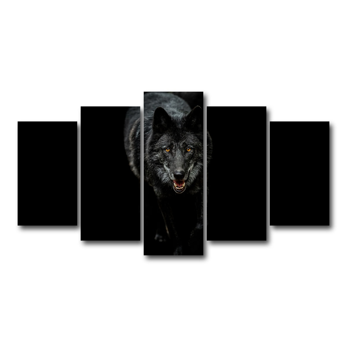 AUTO-MOCKUP WHITE | Black Wolf Black Background | 5 Piece | Gallery Wrap Canvas | group=5_normal