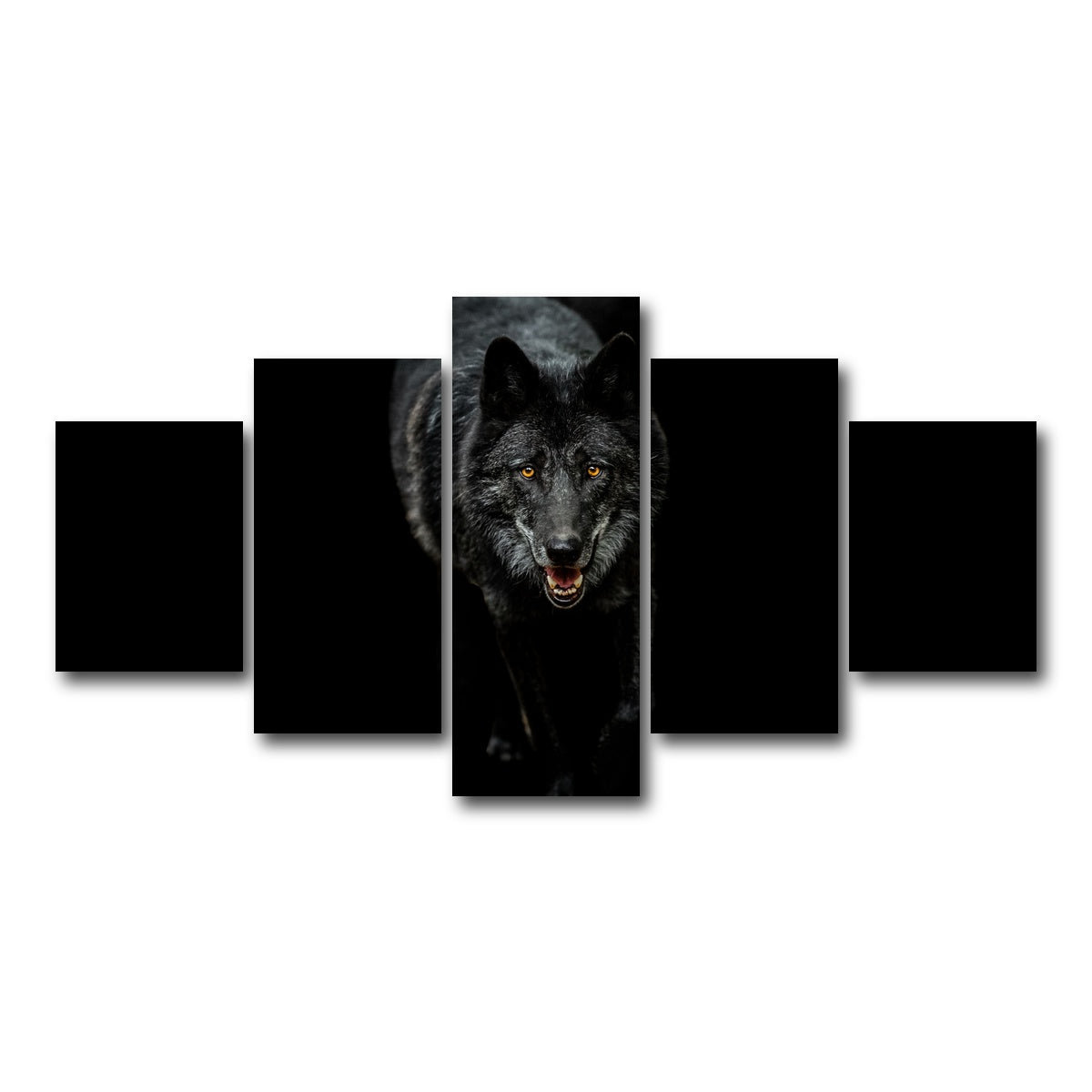 AUTO-MOCKUP WHITE | Black Wolf Black Background | 5 Piece | Gallery Wrap Canvas | group=5_short