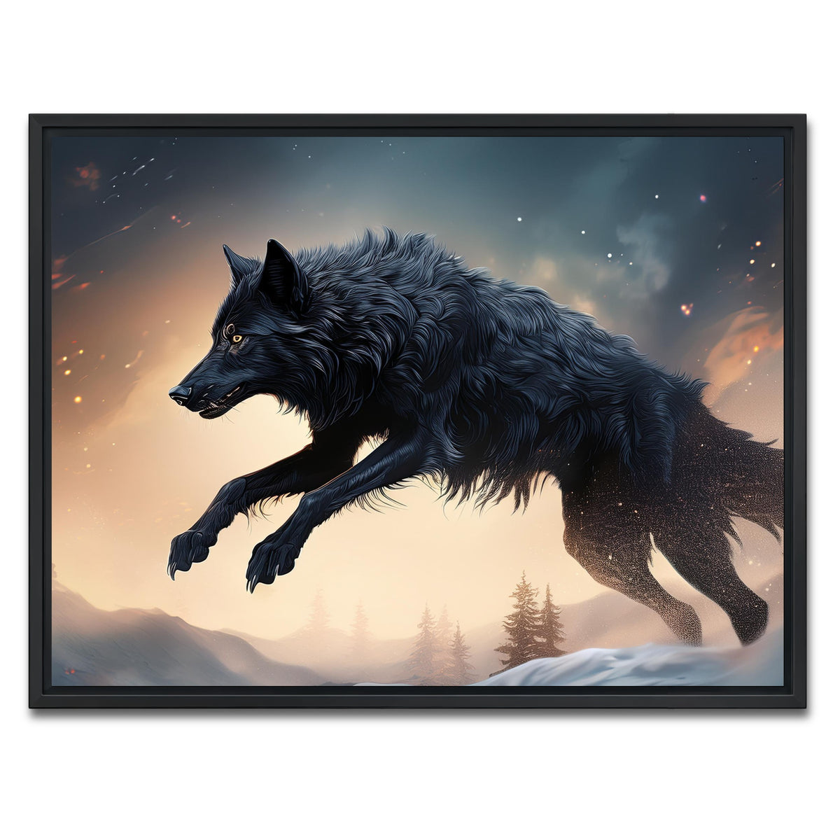 AUTO-MOCKUP WHITE | Black Wolf Jumping | 1 Piece | Black Framed Canvas | group=4x3
