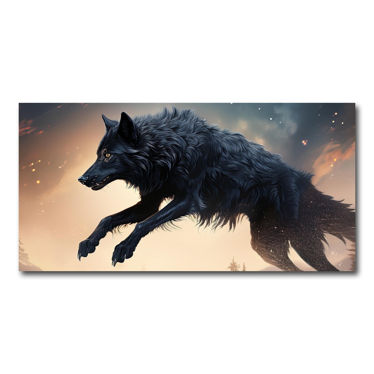 AUTO-MOCKUP WHITE | Black Wolf Jumping | 1 Piece | Gallery Wrap Canvas | group=2x1