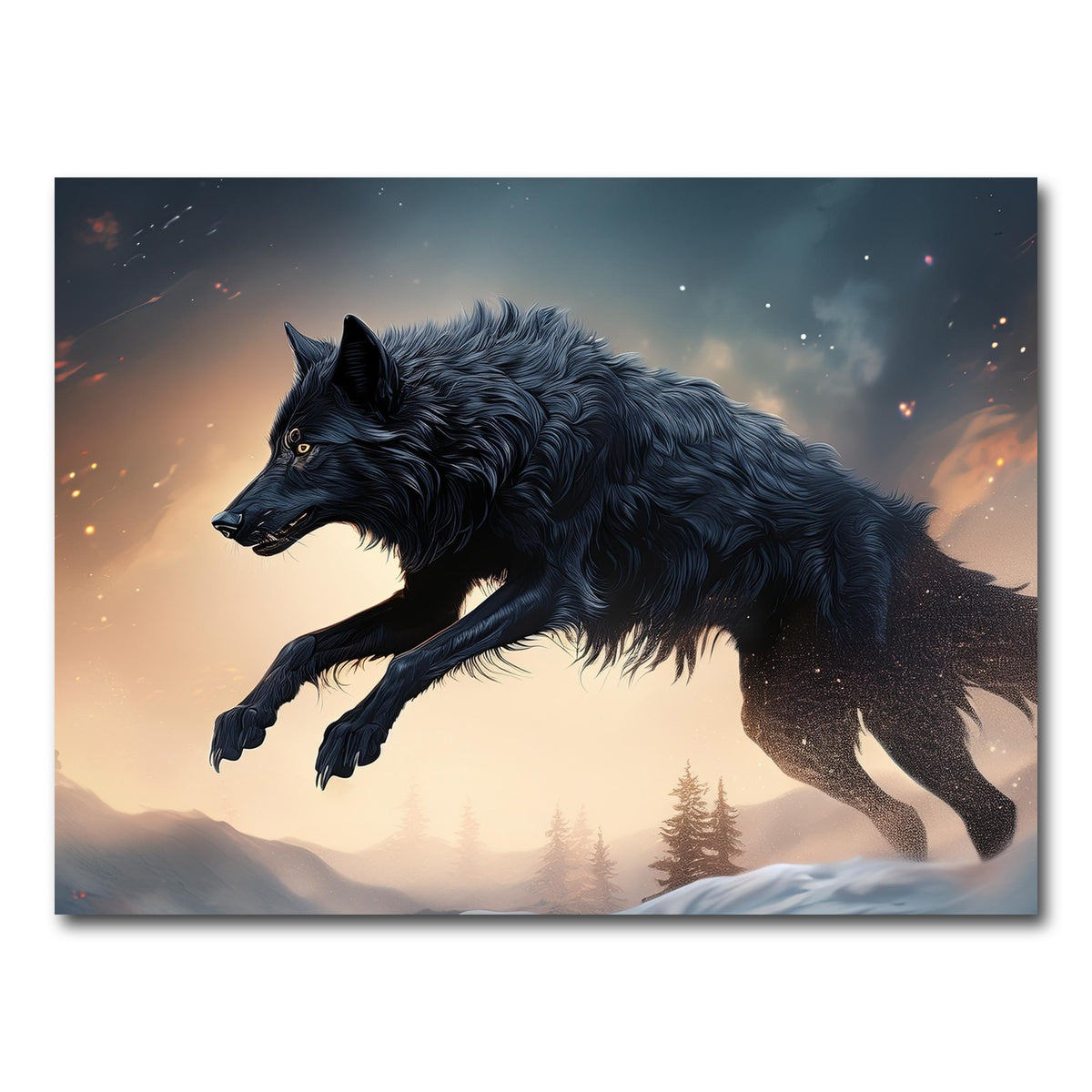 AUTO-MOCKUP WHITE | Black Wolf Jumping | 1 Piece | Gallery Wrap Canvas | group=4x3