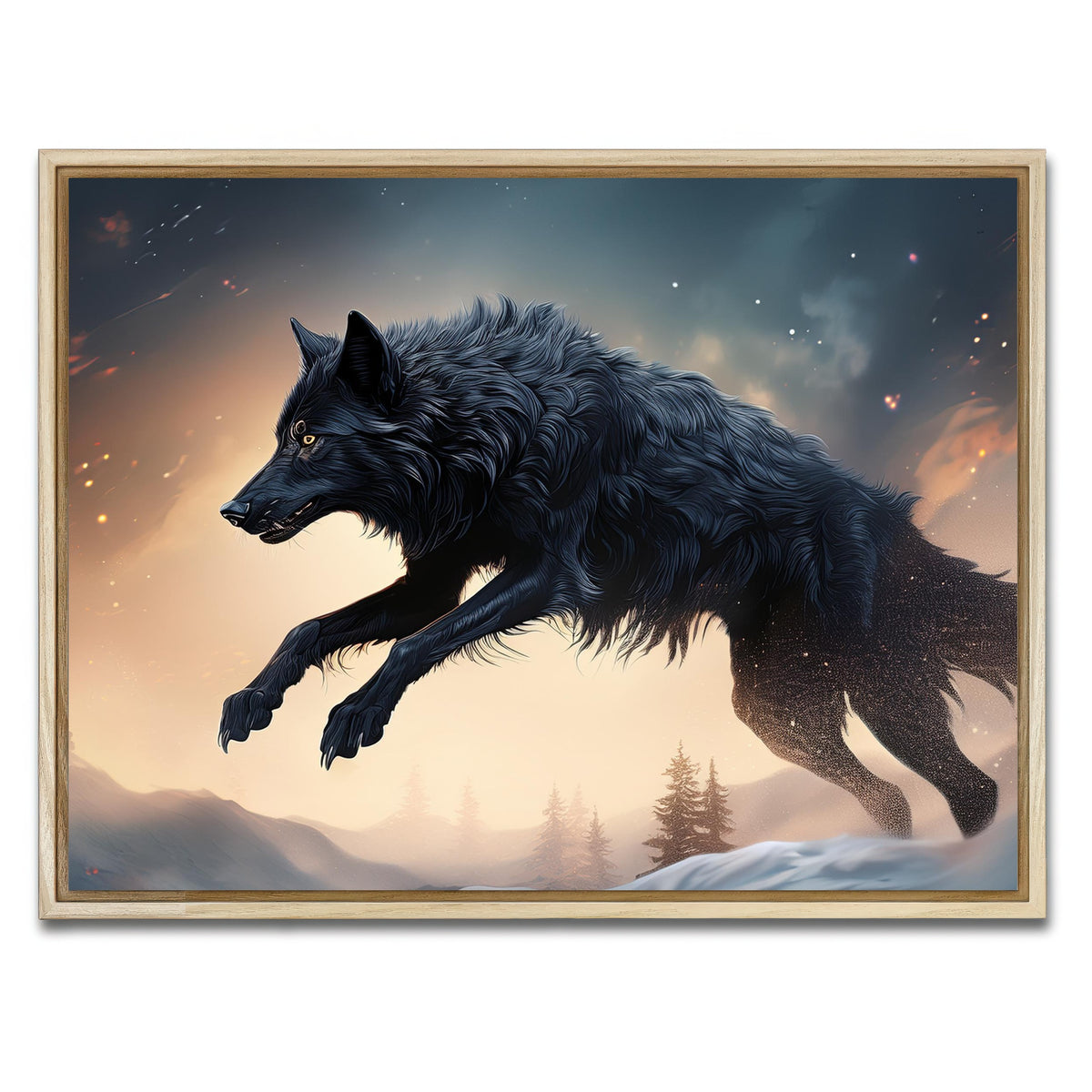 AUTO-MOCKUP WHITE | Black Wolf Jumping | 1 Piece | Natural Framed Canvas | group=4x3