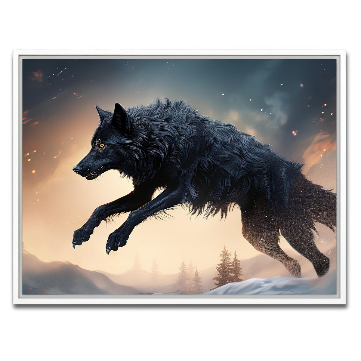 AUTO-MOCKUP WHITE | Black Wolf Jumping | 1 Piece | White Framed Canvas | group=4x3