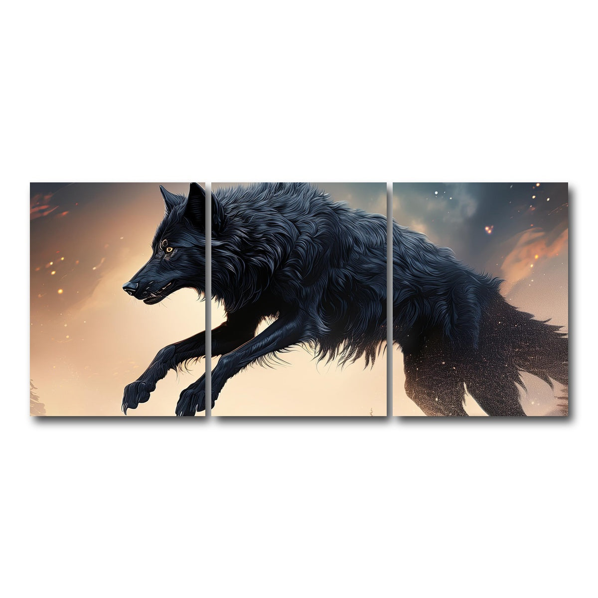 AUTO-MOCKUP WHITE | Black Wolf Jumping | 3 Piece | Gallery Wrap Canvas | group=18x24