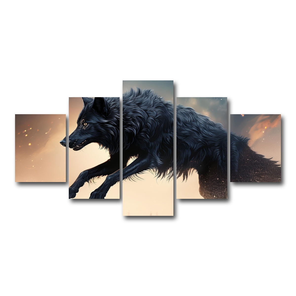 AUTO-MOCKUP WHITE | Black Wolf Jumping | 5 Piece | Gallery Wrap Canvas | group=5_short