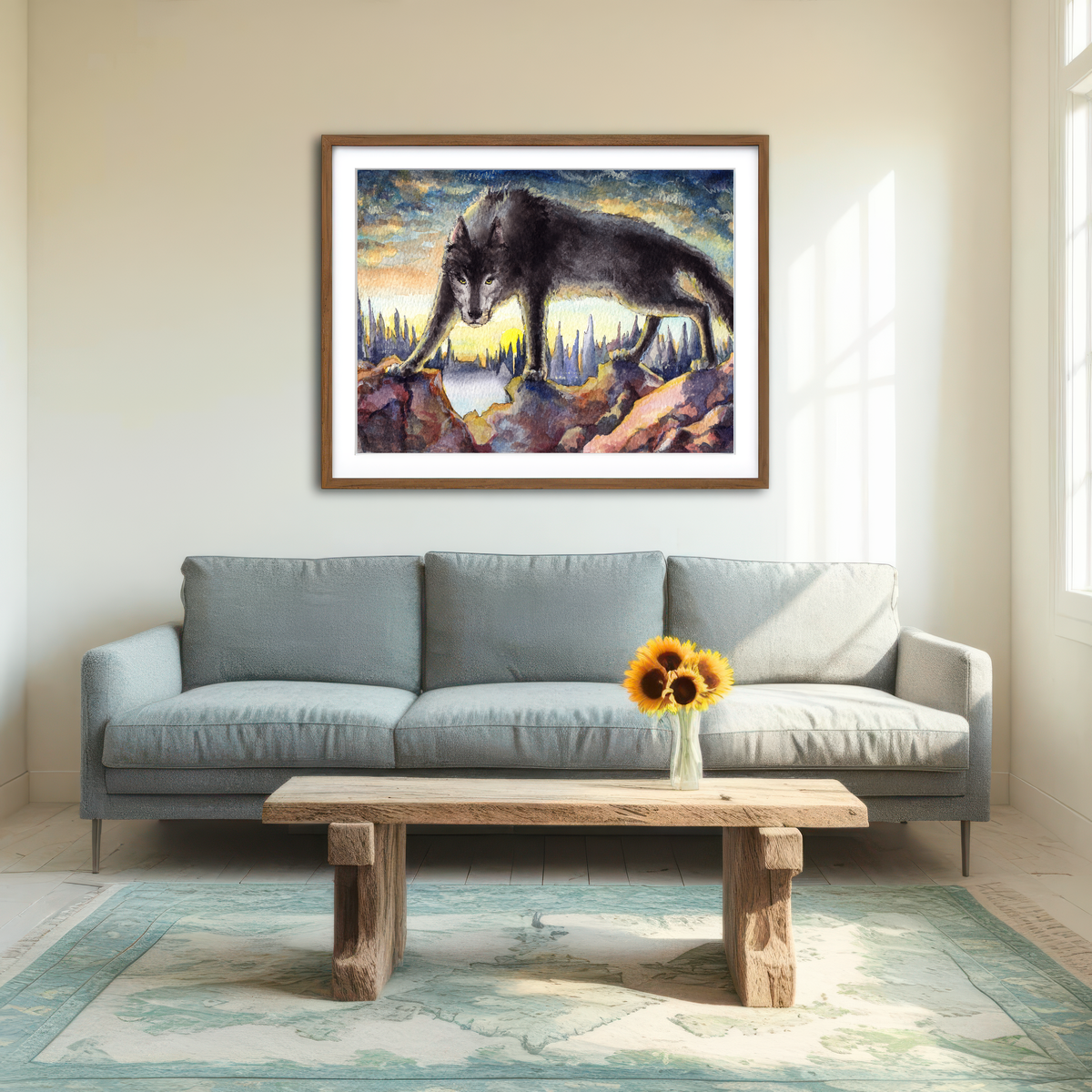AUTO-MOCKUP ROOM | Black Wolf Painting Wall Art