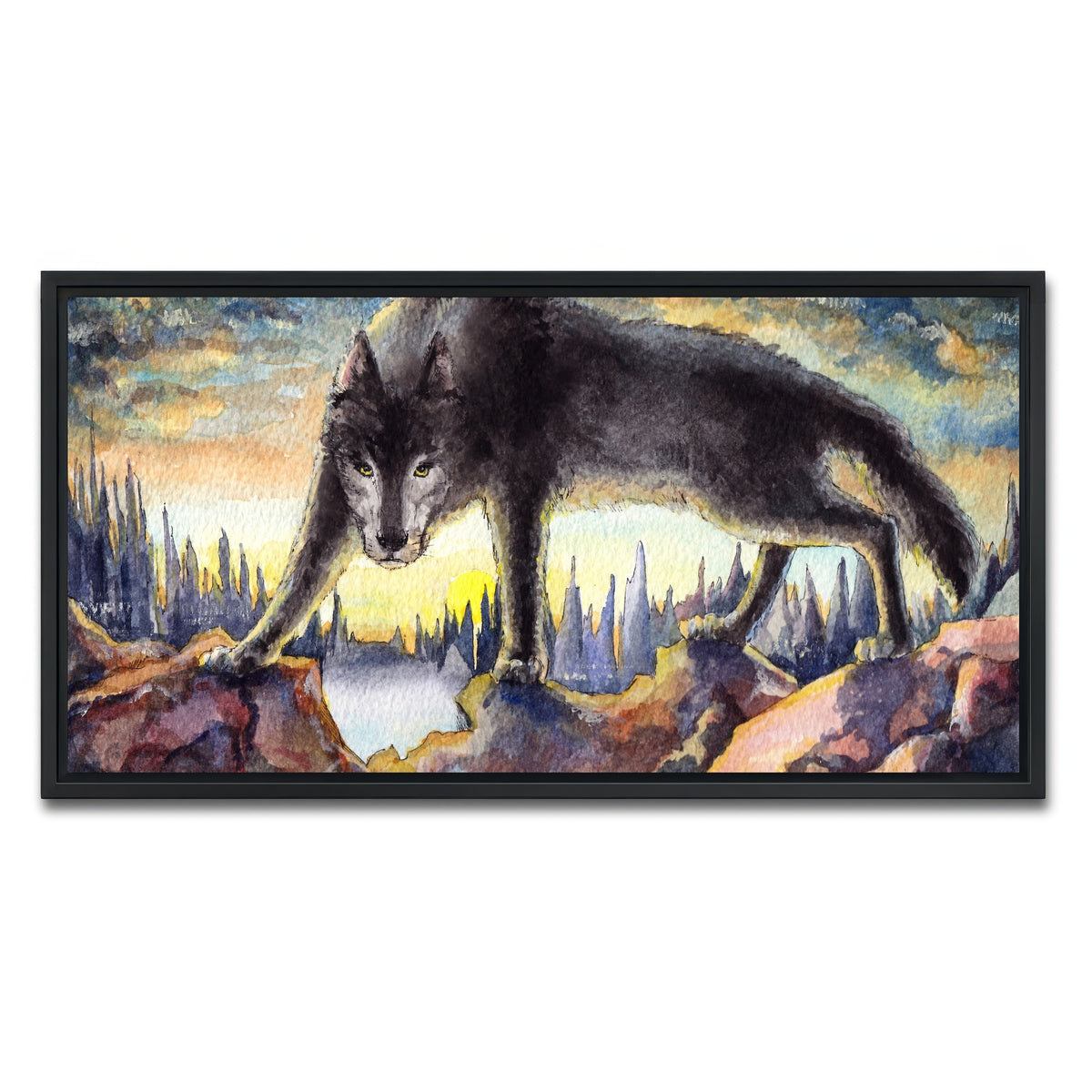 AUTO-MOCKUP WHITE | Black Wolf Painting | 1 Piece | Black Framed Canvas | group=2x1