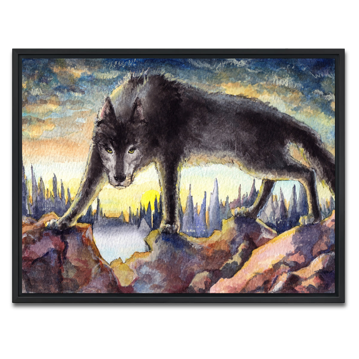 AUTO-MOCKUP WHITE | Black Wolf Painting | 1 Piece | Black Framed Canvas | group=4x3