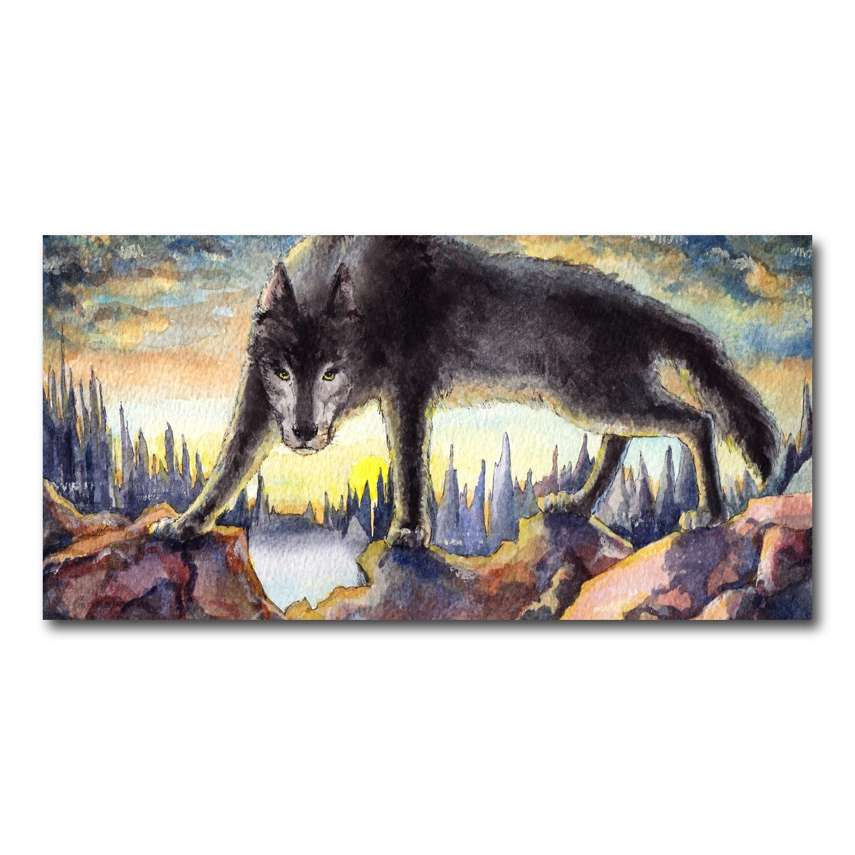 AUTO-MOCKUP WHITE | Black Wolf Painting | 1 Piece | Gallery Wrap Canvas | group=2x1