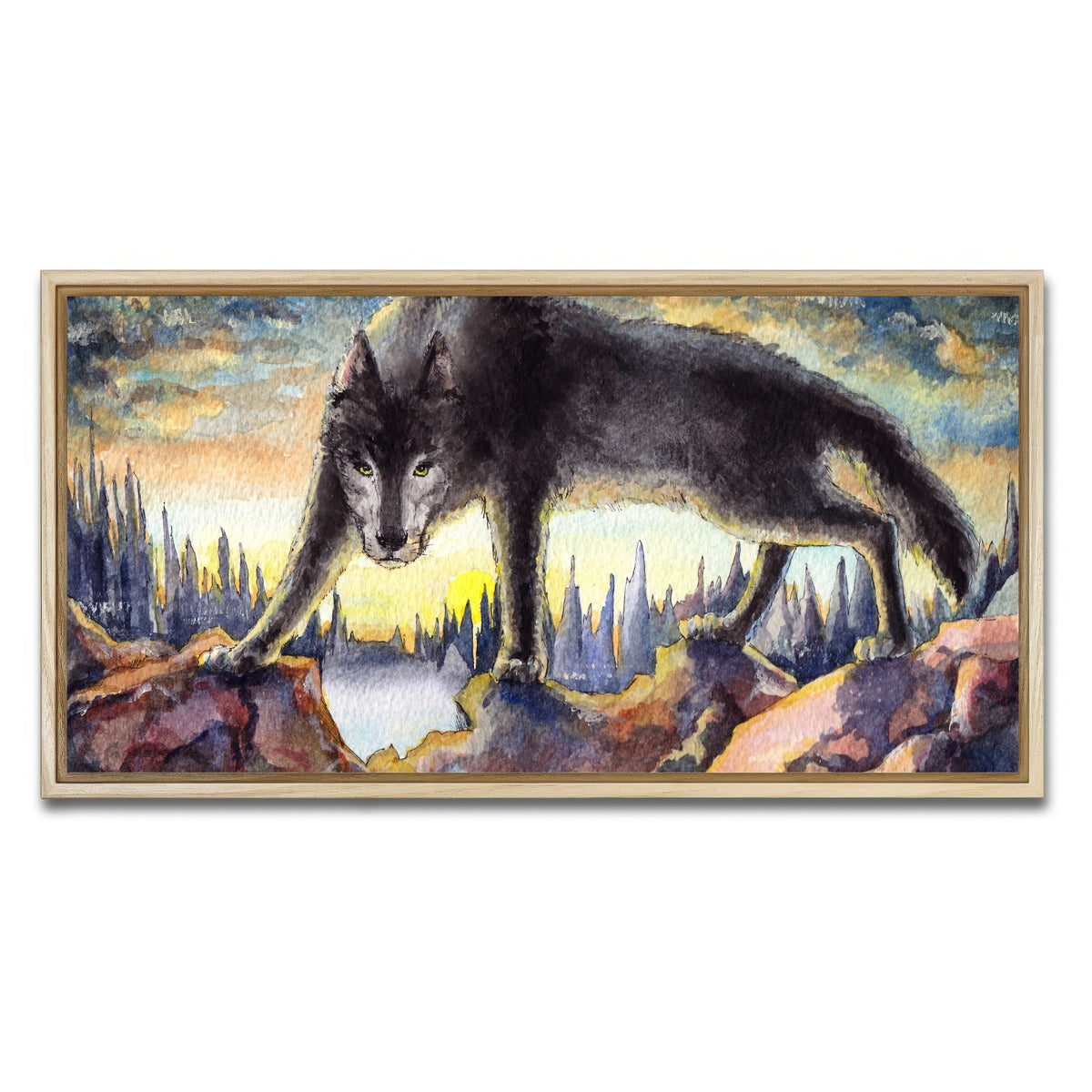 AUTO-MOCKUP WHITE | Black Wolf Painting | 1 Piece | Natural Framed Canvas | group=2x1