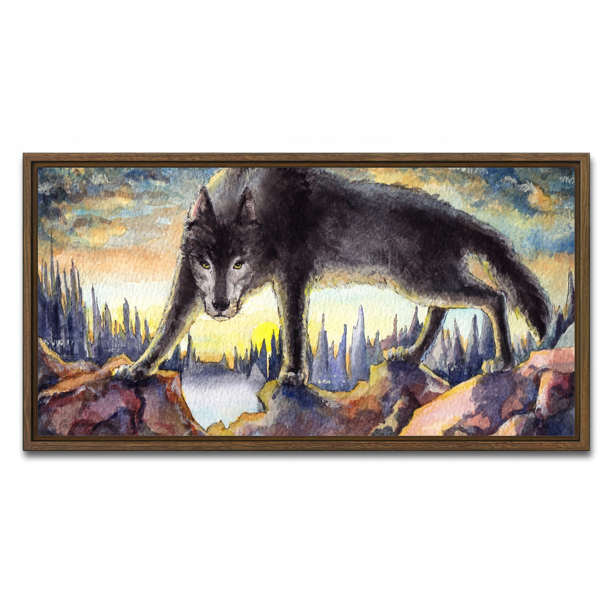 AUTO-MOCKUP WHITE | Black Wolf Painting | 1 Piece | Walnut Framed Canvas | group=2x1