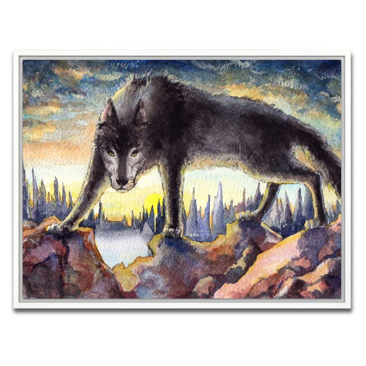 AUTO-MOCKUP WHITE | Black Wolf Painting | 1 Piece | White Framed Canvas | group=4x3