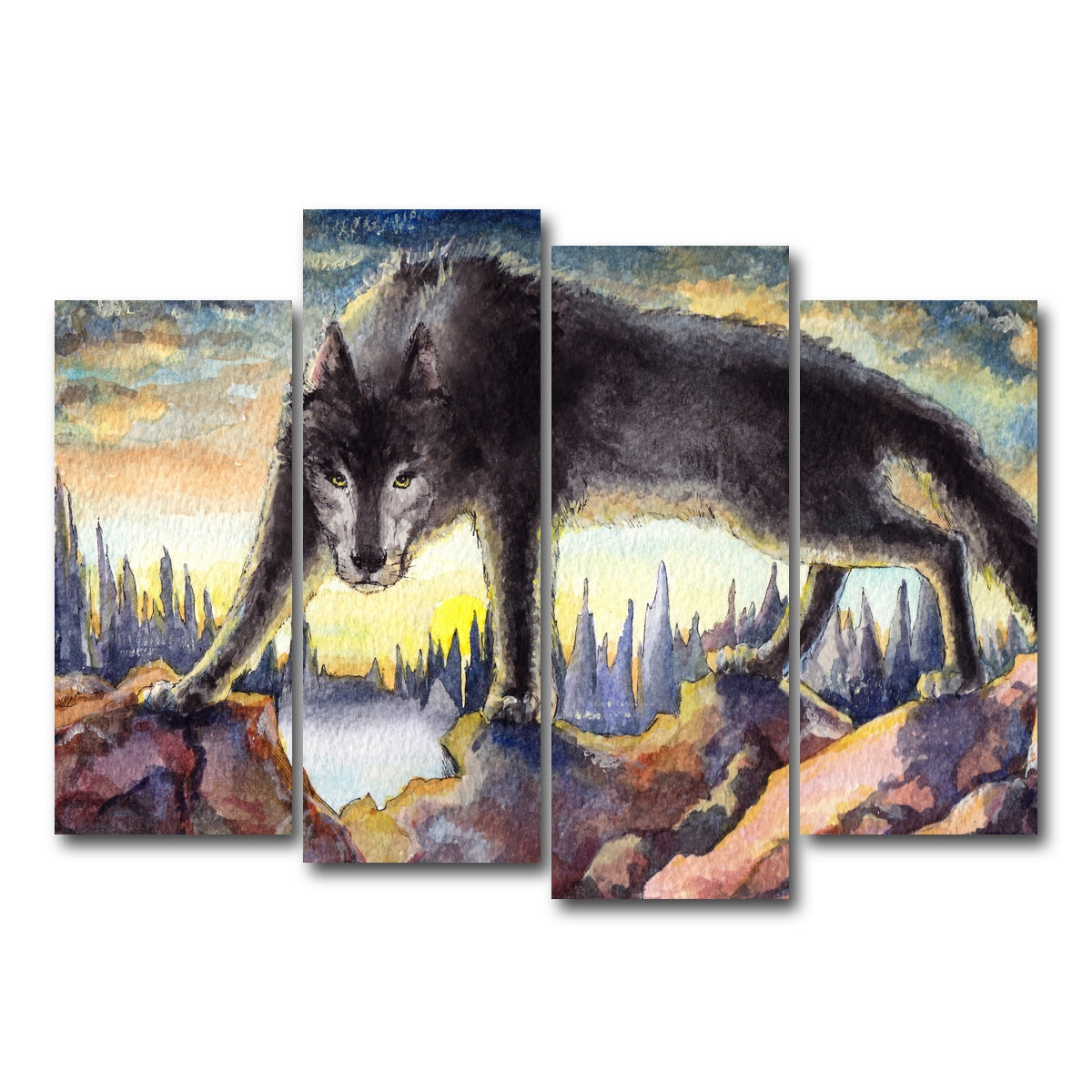 AUTO-MOCKUP WHITE | Black Wolf Painting | 4 Piece | Gallery Wrap Canvas | group=4_normal