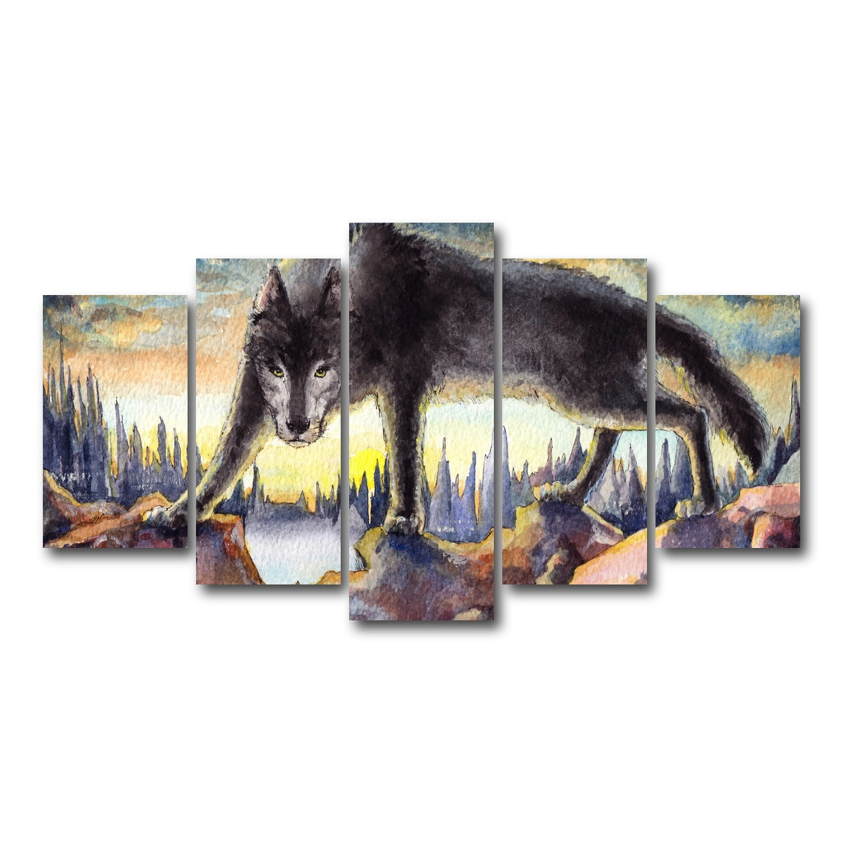 AUTO-MOCKUP WHITE | Black Wolf Painting | 5 Piece | Gallery Wrap Canvas | group=5_normal