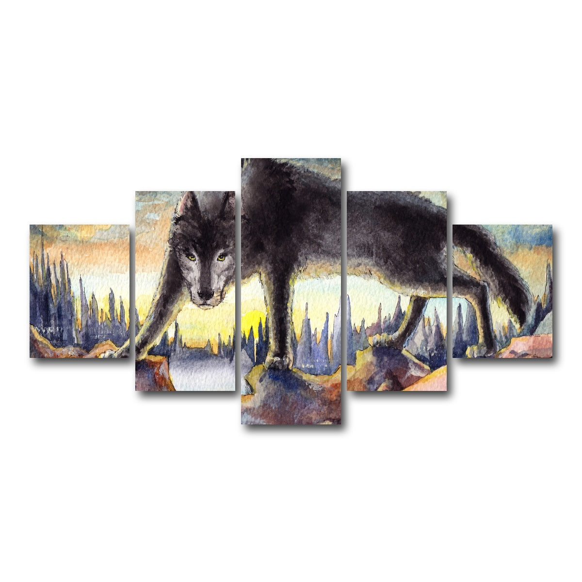 AUTO-MOCKUP WHITE | Black Wolf Painting | 5 Piece | Gallery Wrap Canvas | group=5_short