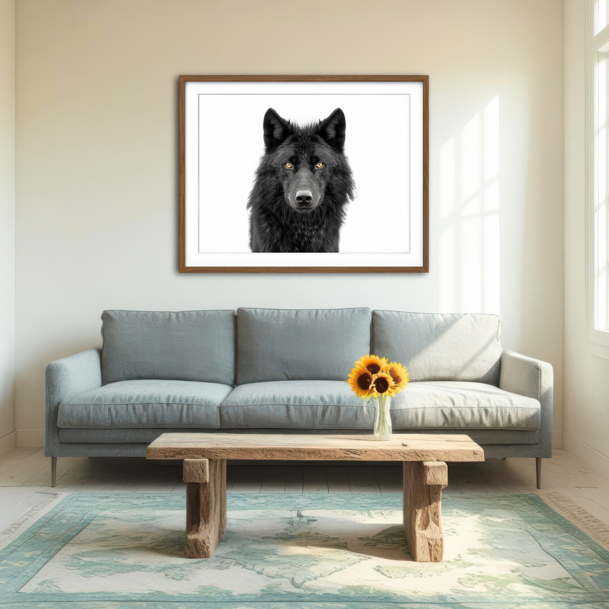 AUTO-MOCKUP ROOM | Black Wolf Portrait Wall Art