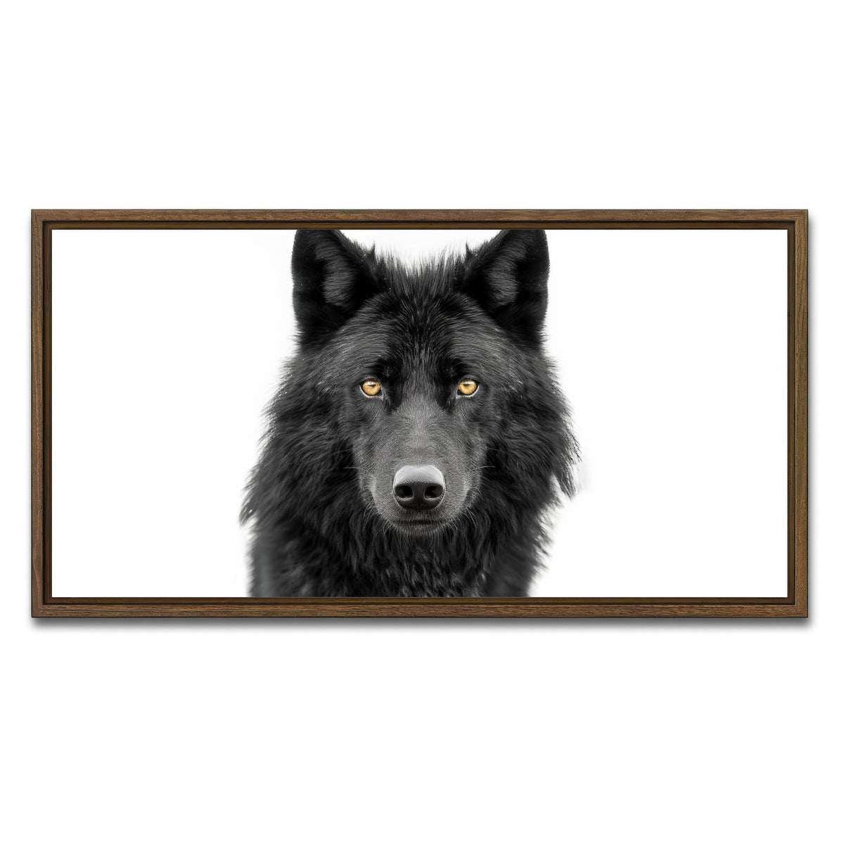 AUTO-MOCKUP WHITE | Black Wolf Portrait | 1 Piece | Walnut Framed Canvas | group=2x1