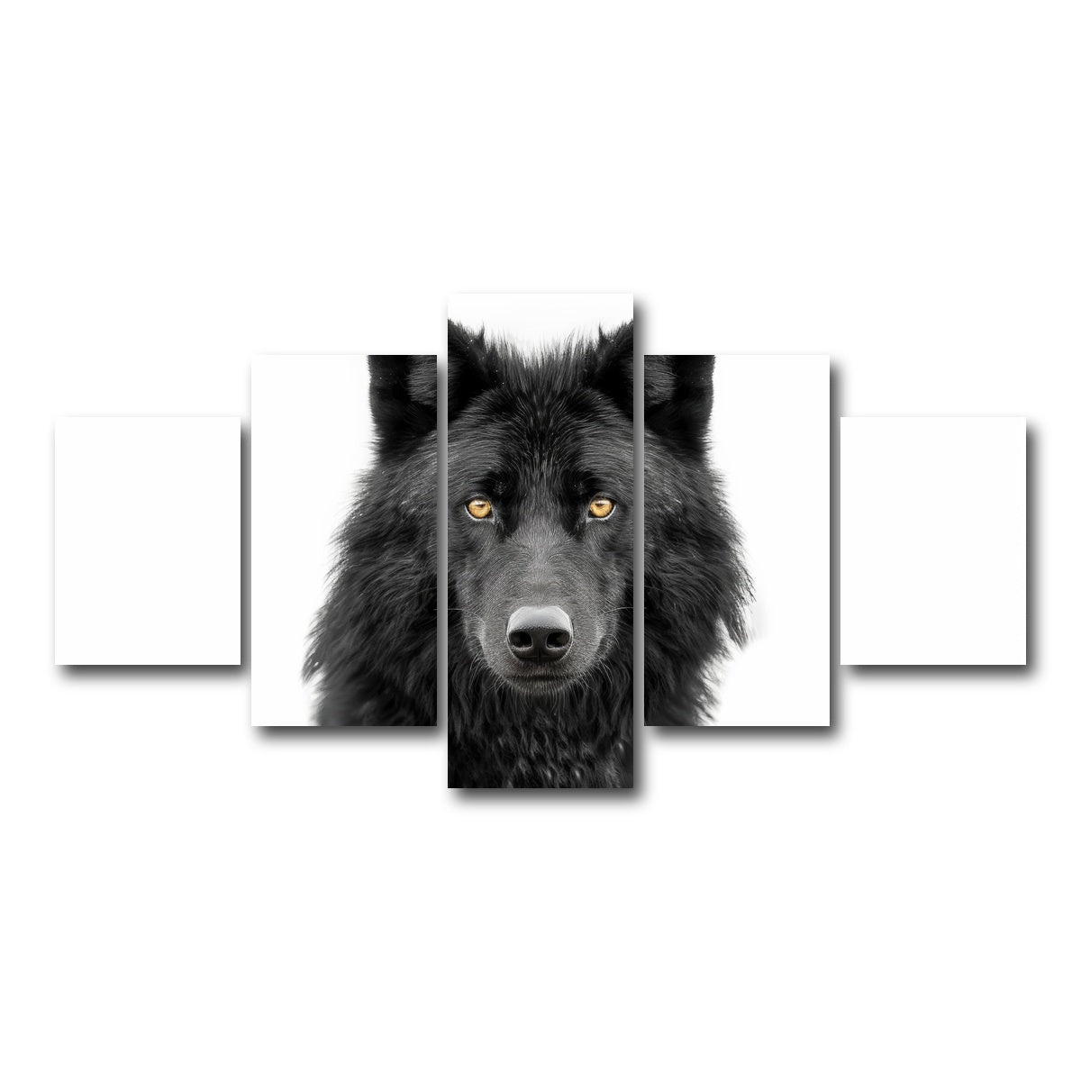 AUTO-MOCKUP WHITE | Black Wolf Portrait | 5 Piece | Gallery Wrap Canvas | group=5_short