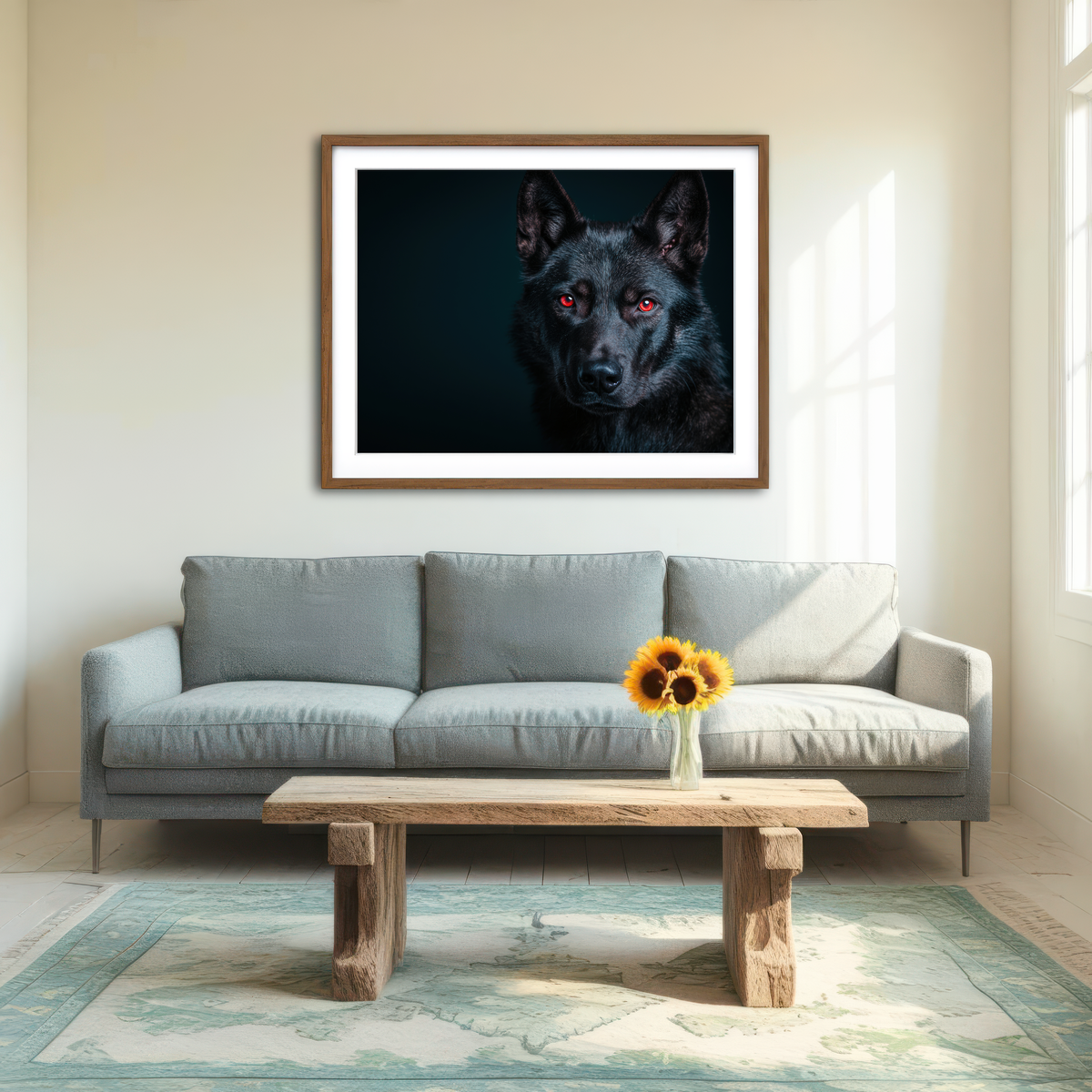 AUTO-MOCKUP ROOM | Black Wolf Red Eyes Wall Art