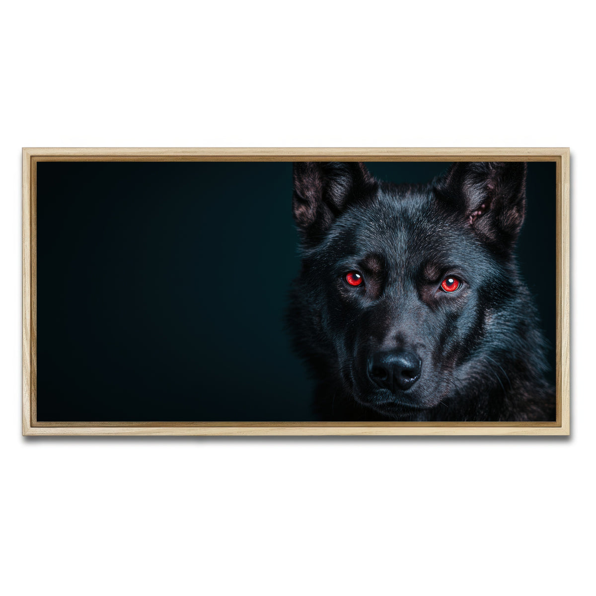 AUTO-MOCKUP WHITE | Black Wolf Red Eyes | 1 Piece | Natural Framed Canvas | group=2x1