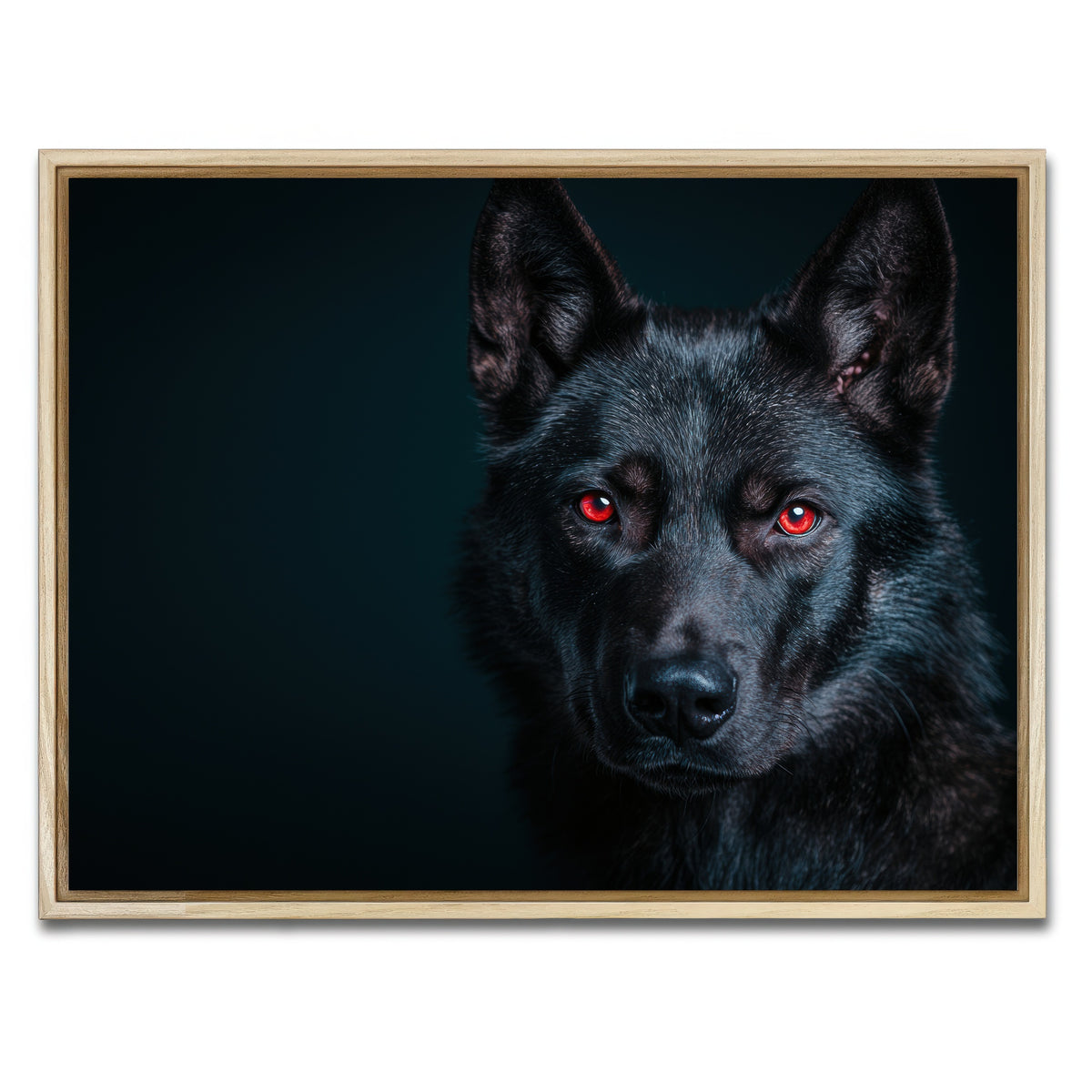 AUTO-MOCKUP WHITE | Black Wolf Red Eyes | 1 Piece | Natural Framed Canvas | group=4x3