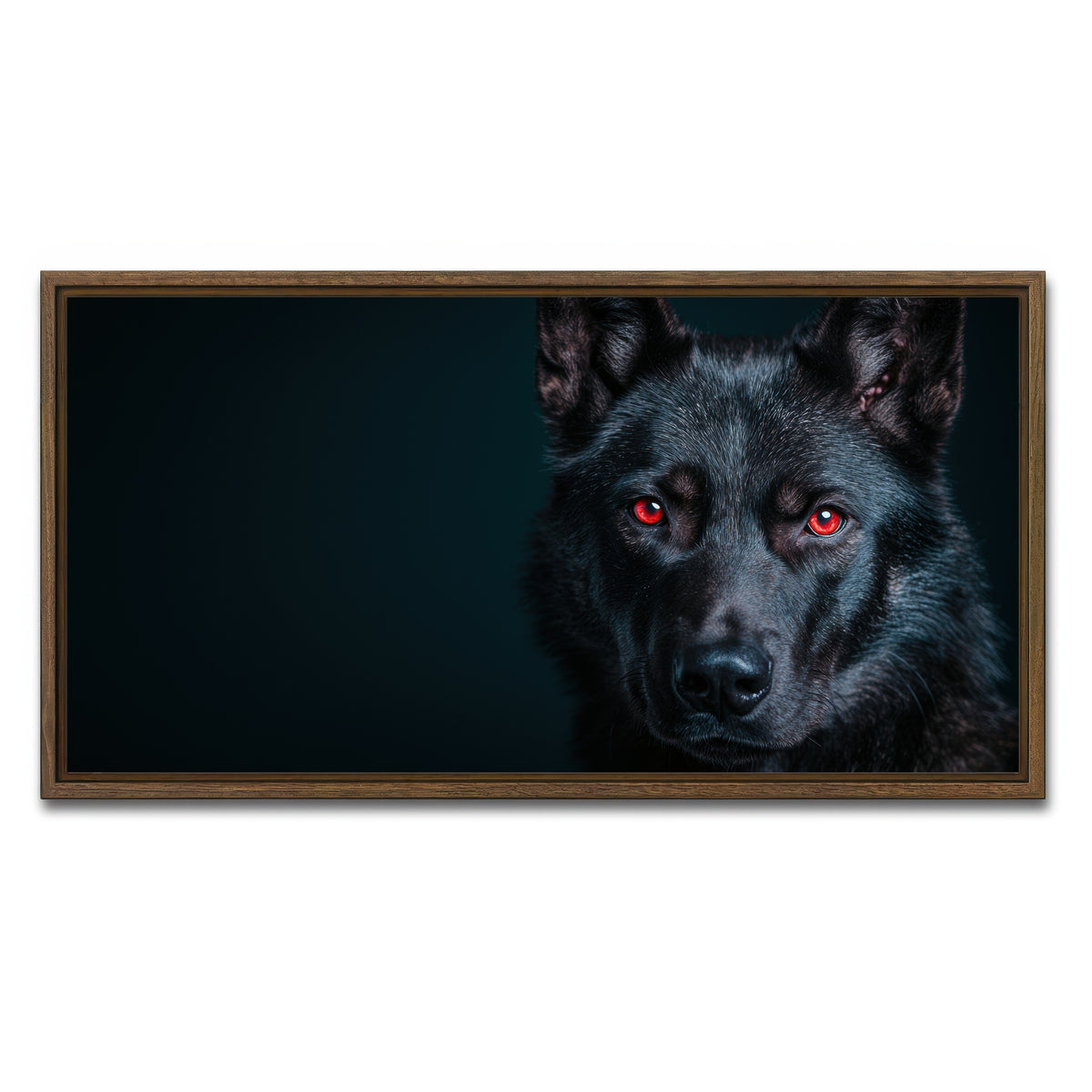 AUTO-MOCKUP WHITE | Black Wolf Red Eyes | 1 Piece | Walnut Framed Canvas | group=2x1