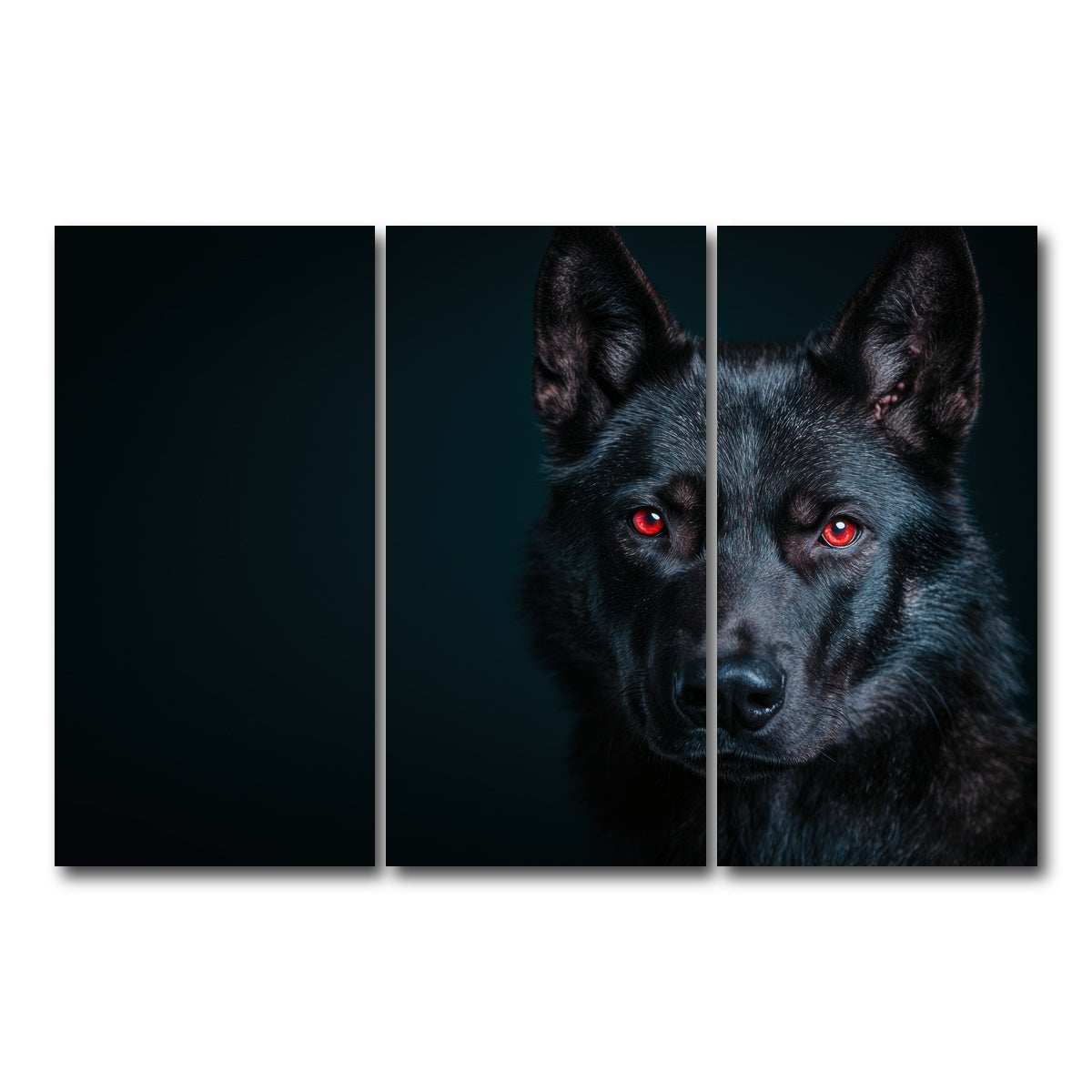 AUTO-MOCKUP WHITE | Black Wolf Red Eyes | 3 Piece | Gallery Wrap Canvas | group=12x24