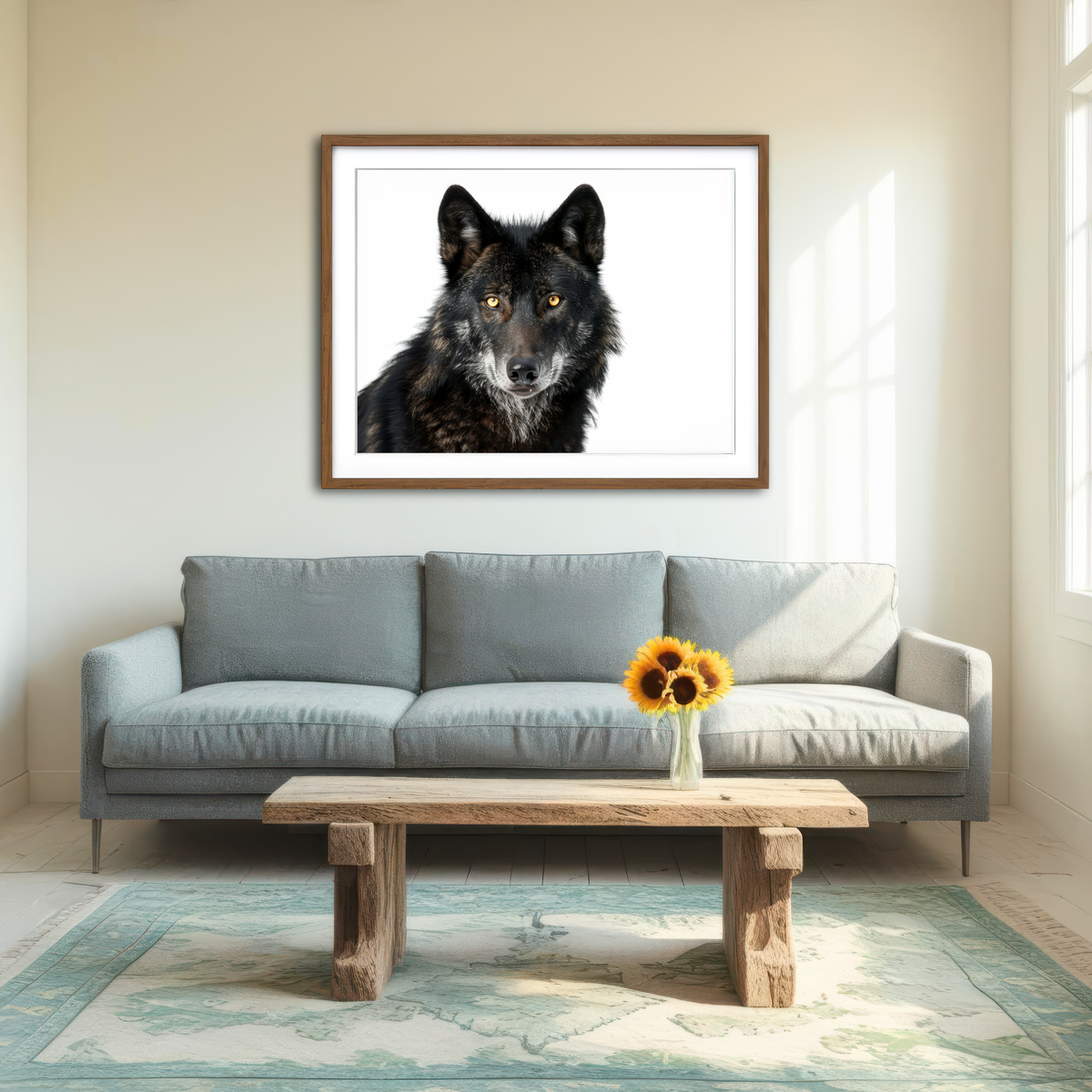 AUTO-MOCKUP ROOM | Black Wolf White Background Wall Art