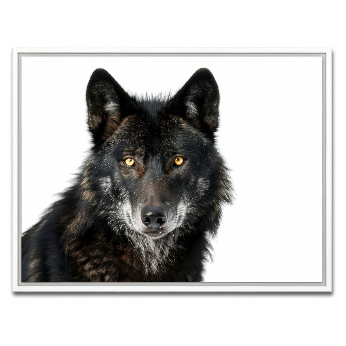 AUTO-MOCKUP WHITE | Black Wolf White Background | 1 Piece | White Framed Canvas | group=4x3