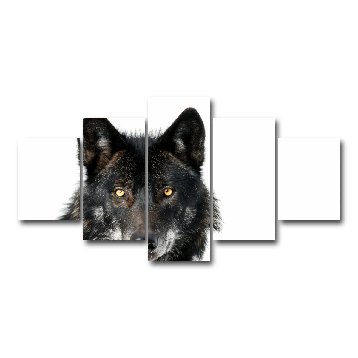 AUTO-MOCKUP WHITE | Black Wolf White Background | 5 Piece | Gallery Wrap Canvas | group=5_short