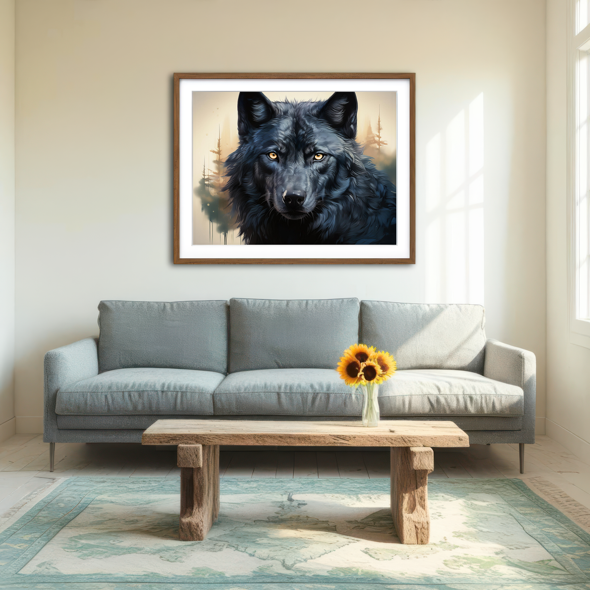 AUTO-MOCKUP ROOM | Black Wolf Wall Art