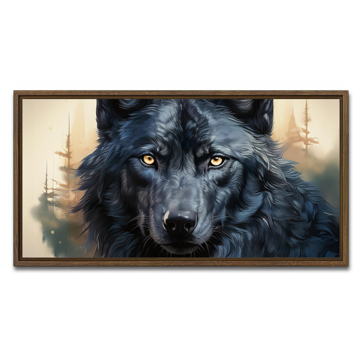 AUTO-MOCKUP WHITE | Black Wolf | 1 Piece | Walnut Framed Canvas | group=2x1