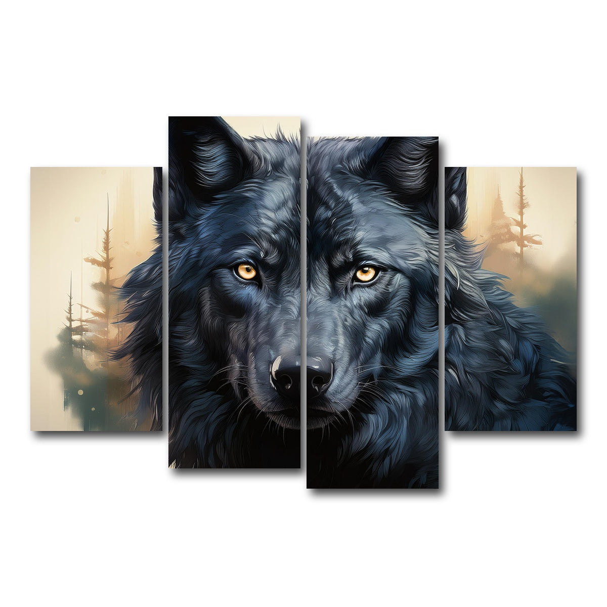 AUTO-MOCKUP WHITE | Black Wolf | 4 Piece | Gallery Wrap Canvas | group=4_short