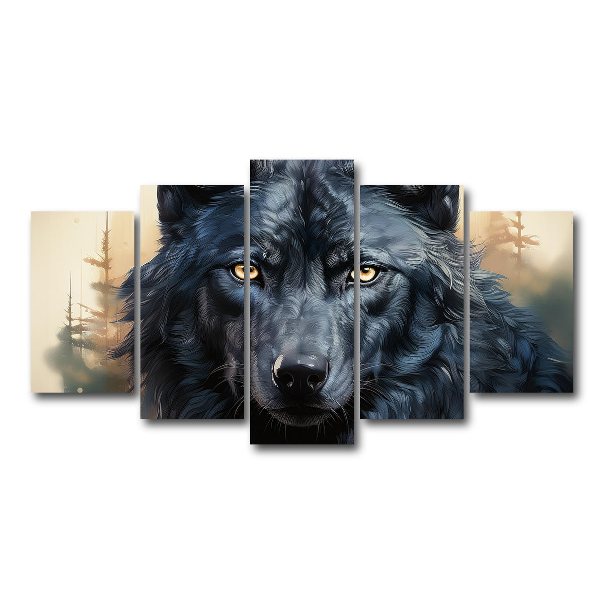 AUTO-MOCKUP WHITE | Black Wolf | 5 Piece | Gallery Wrap Canvas | group=5_normal
