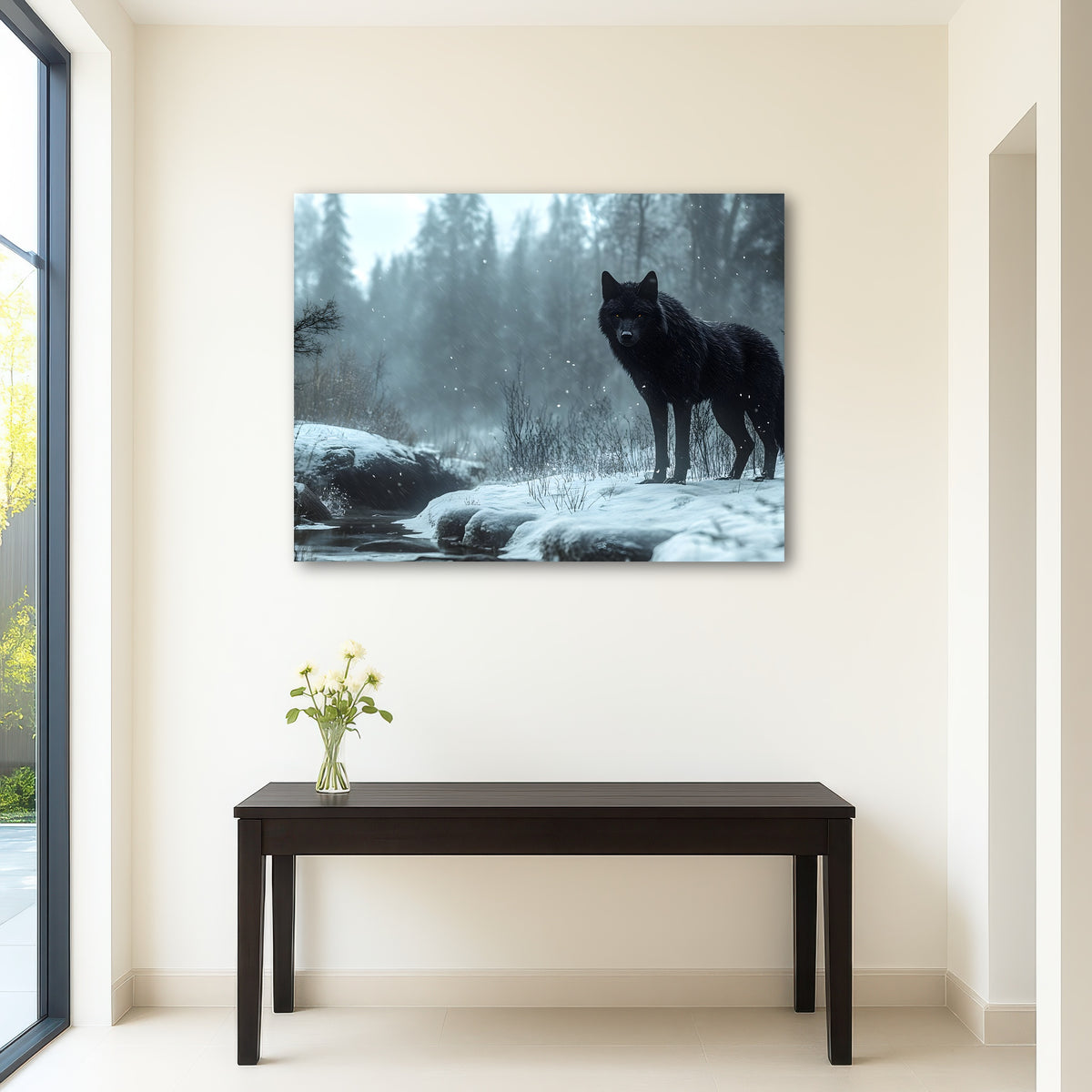 AUTO-MOCKUP ROOM | Black Wolf in Snowy Forest