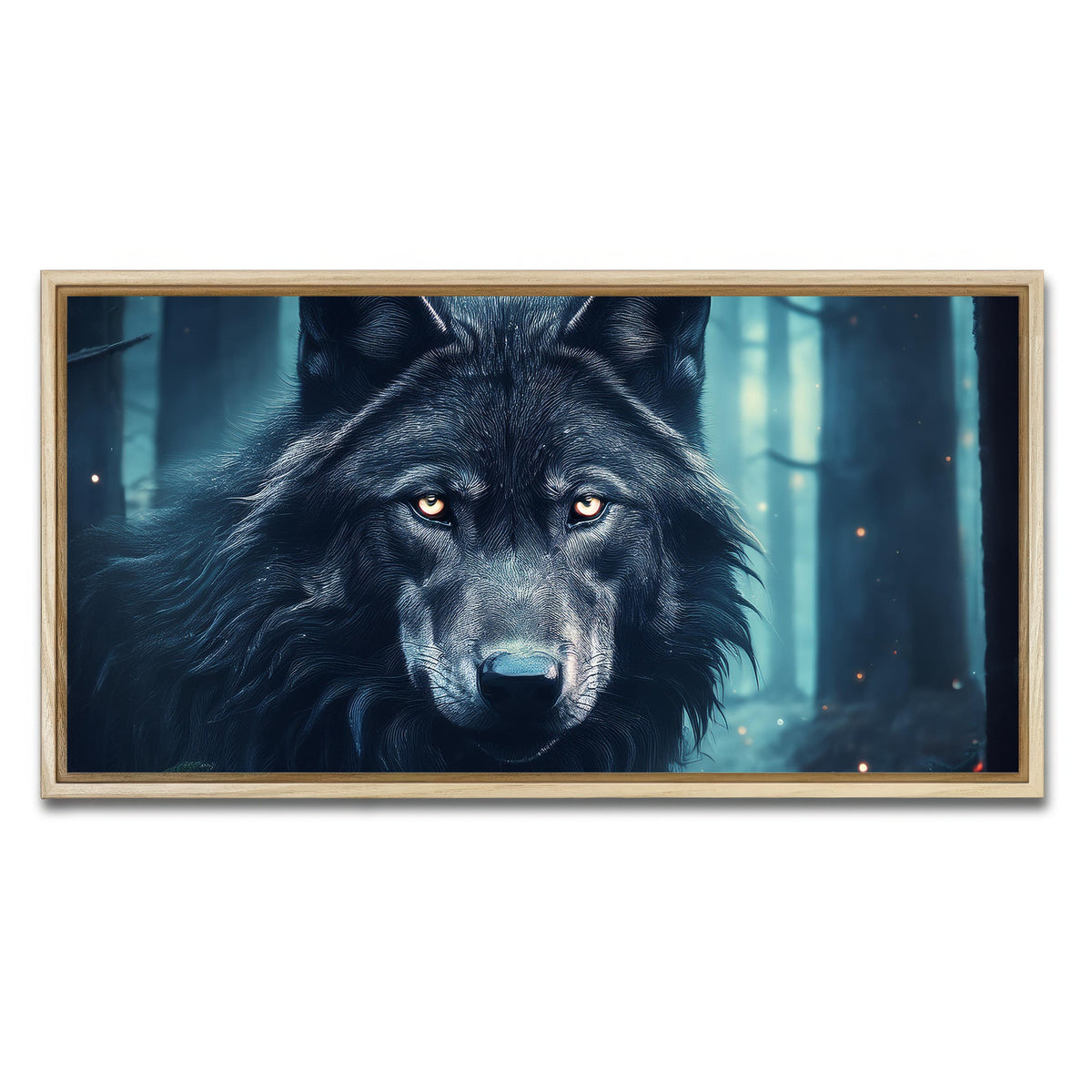 AUTO-MOCKUP WHITE | Black Wolf in Woods | 1 Piece | Natural Framed Canvas | group=2x1