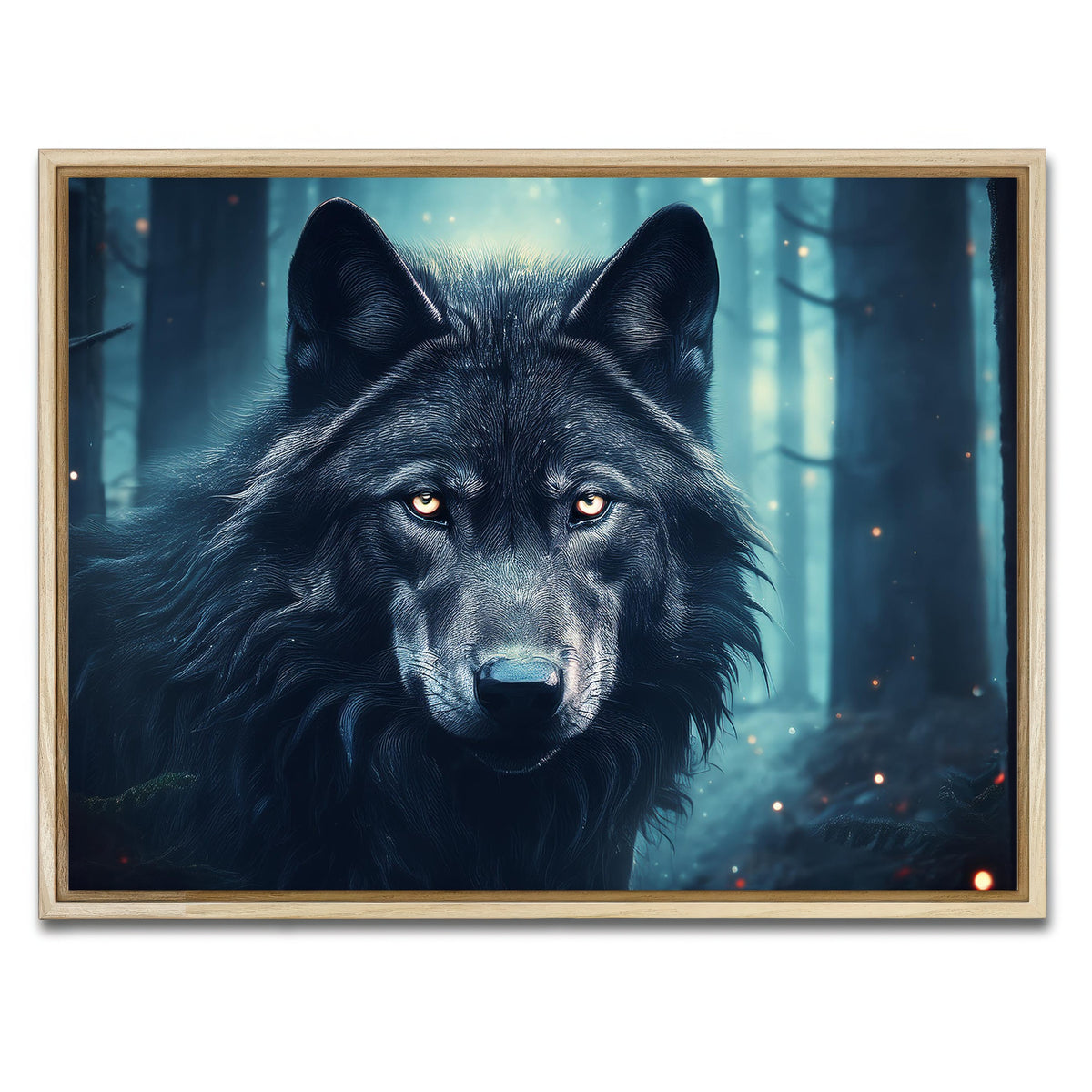 AUTO-MOCKUP WHITE | Black Wolf in Woods | 1 Piece | Natural Framed Canvas | group=4x3