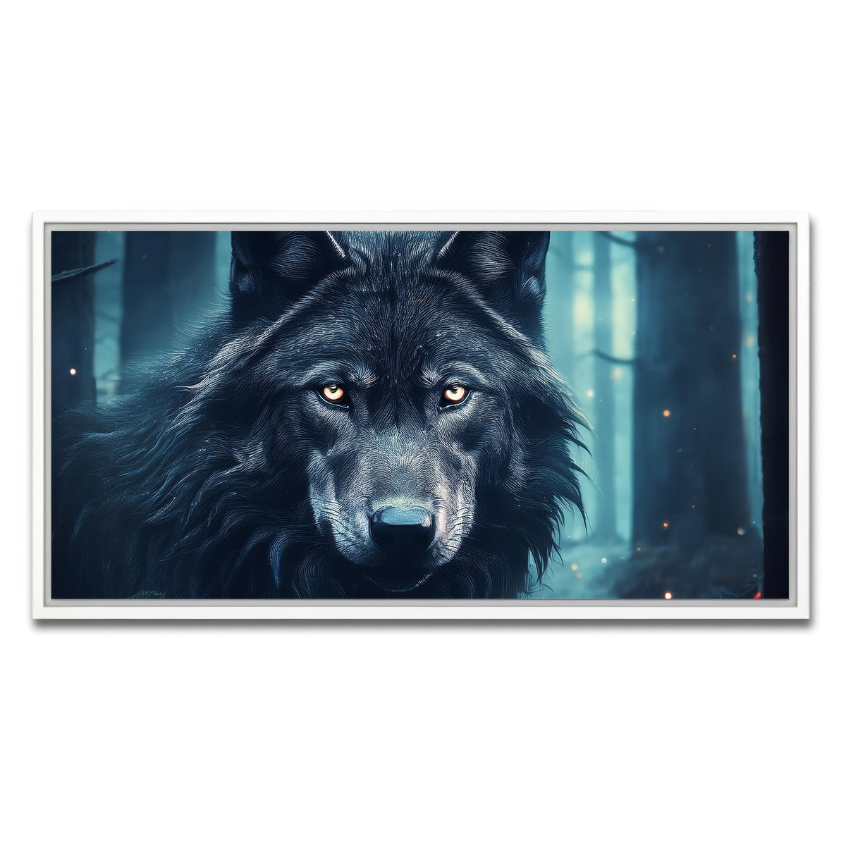 AUTO-MOCKUP WHITE | Black Wolf in Woods | 1 Piece | White Framed Canvas | group=2x1